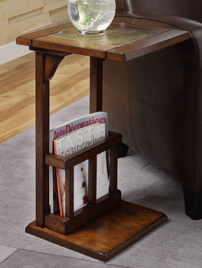 Homelegance Berman Chairside Table - Slate - Dark Oak