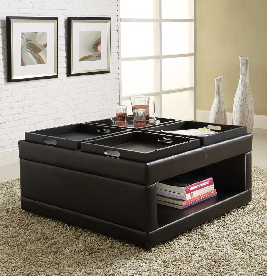 Homelegance Fleming Cocktail Ottoman with 4 Trays