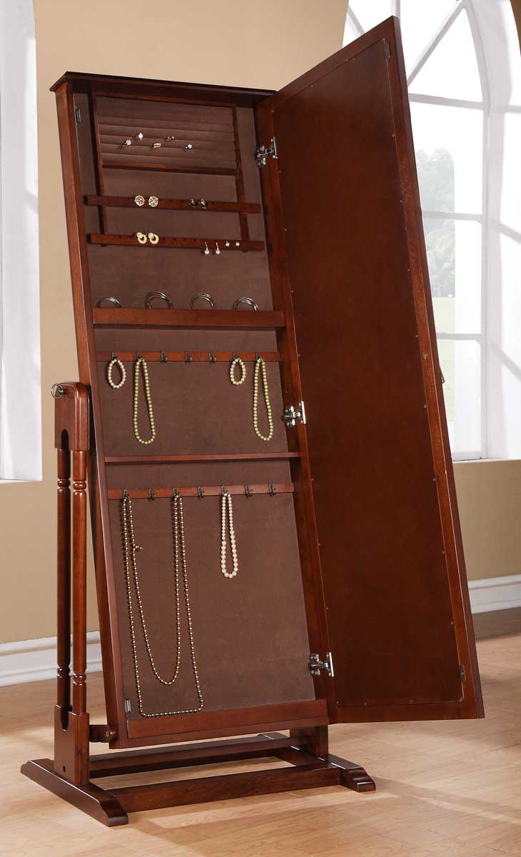 Homelegance Reflection II Cheval Mirror With Jewelry Wardrobe - Cherry