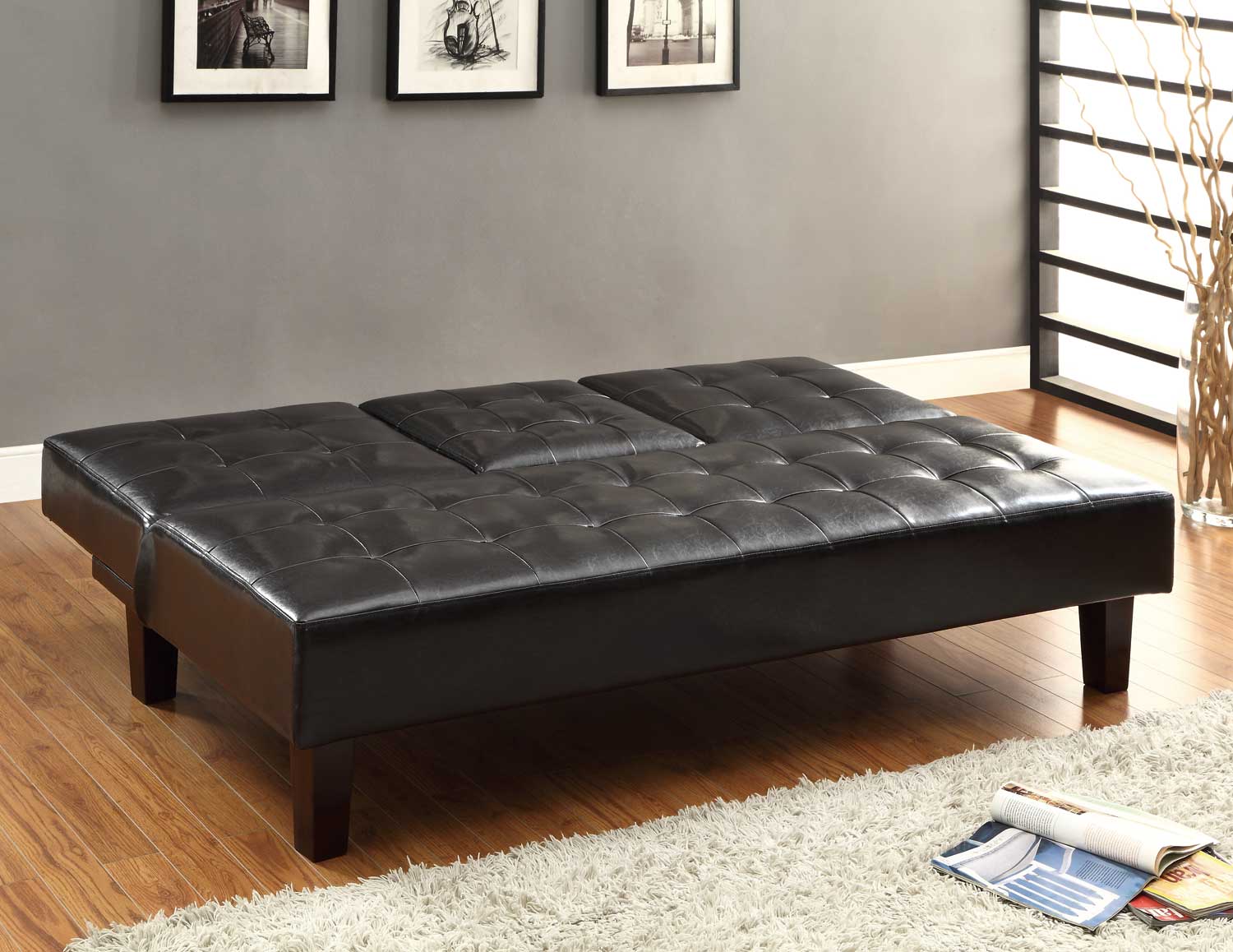 Homelegance Reel Click-Clack Sofa Bed - Dark Brown - Tufted Fronts