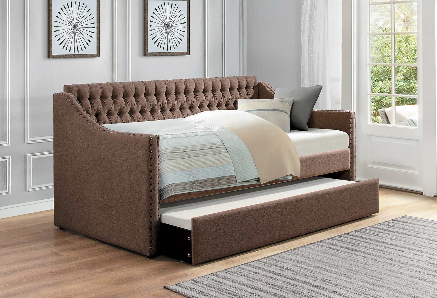 Homelegance Tulney Button Tufted Upholstered Daybed with Trundle - - Brown