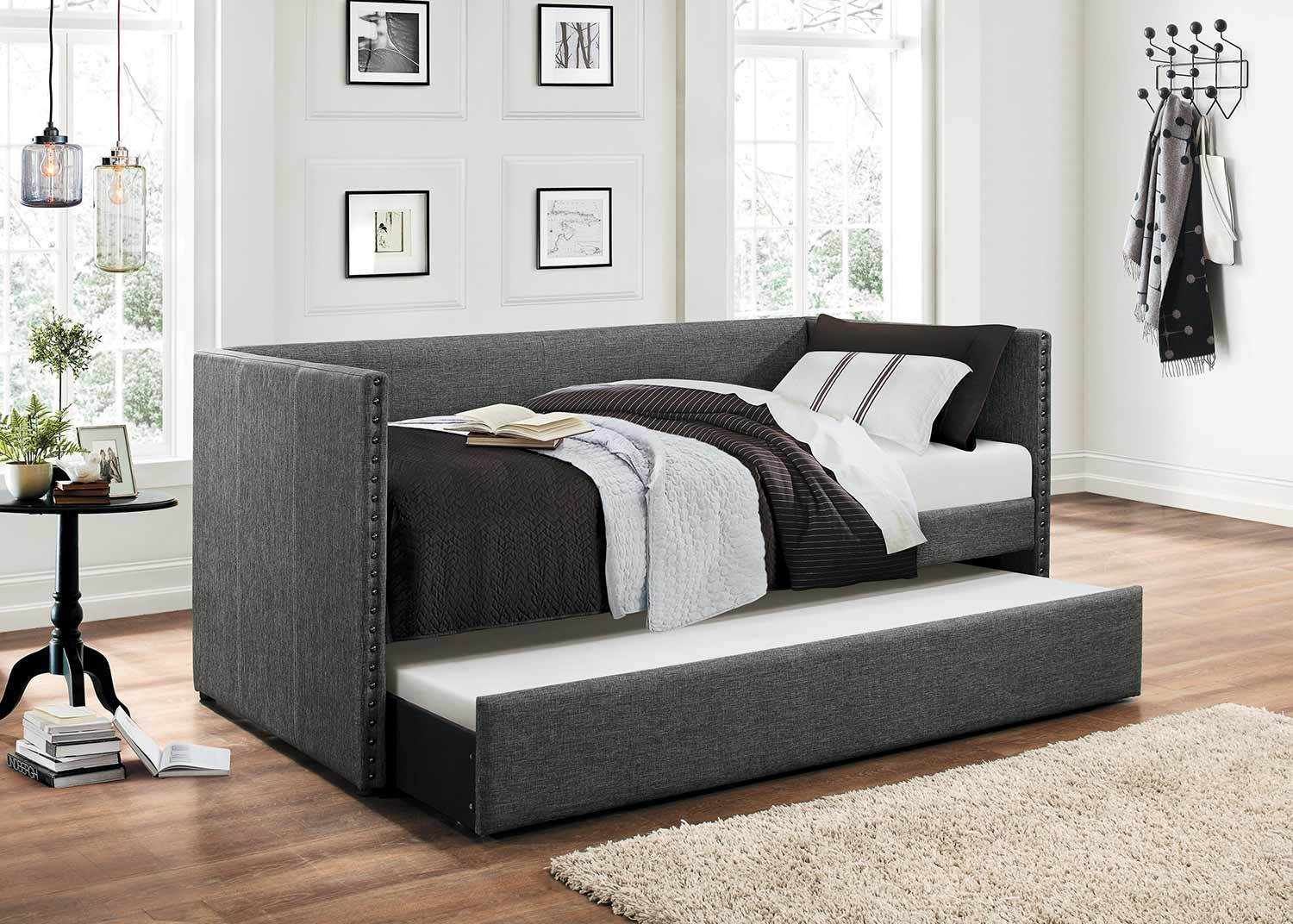 Homelegance Therese Upholstered Daybed with Trundle - Grey