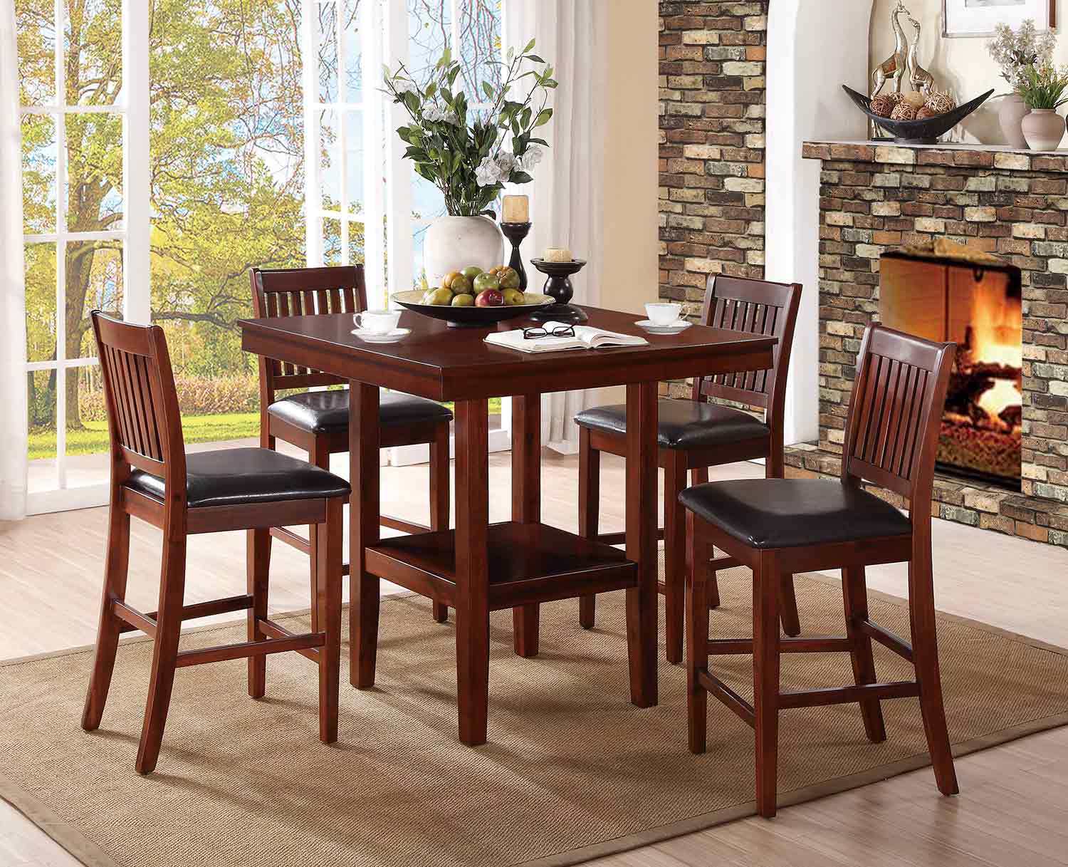 Homelegance Galena 5-Piece Pack Counter Height Dining Set - Warm Cherry