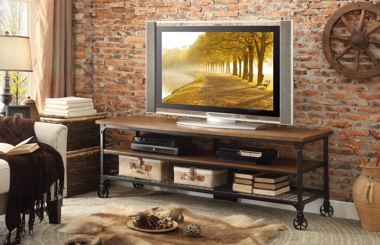 Homelegance Millwood 65-inch TV Stand - Distressed Ash