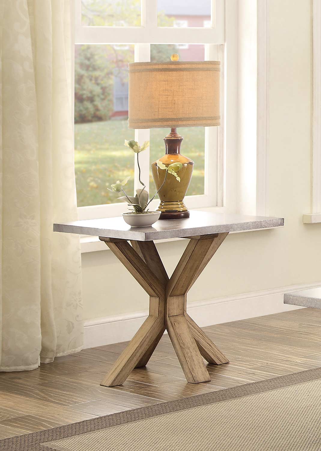 Homelegance Luella End Table - Weathered Oak with Zinc Table Top