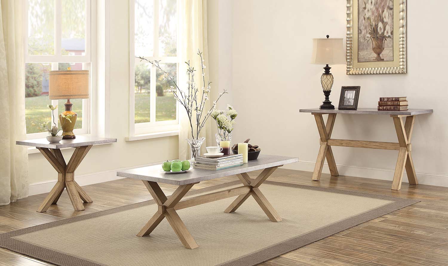 Homelegance Luella Coffee Table Set - Weathered Oak with Zinc Table Top