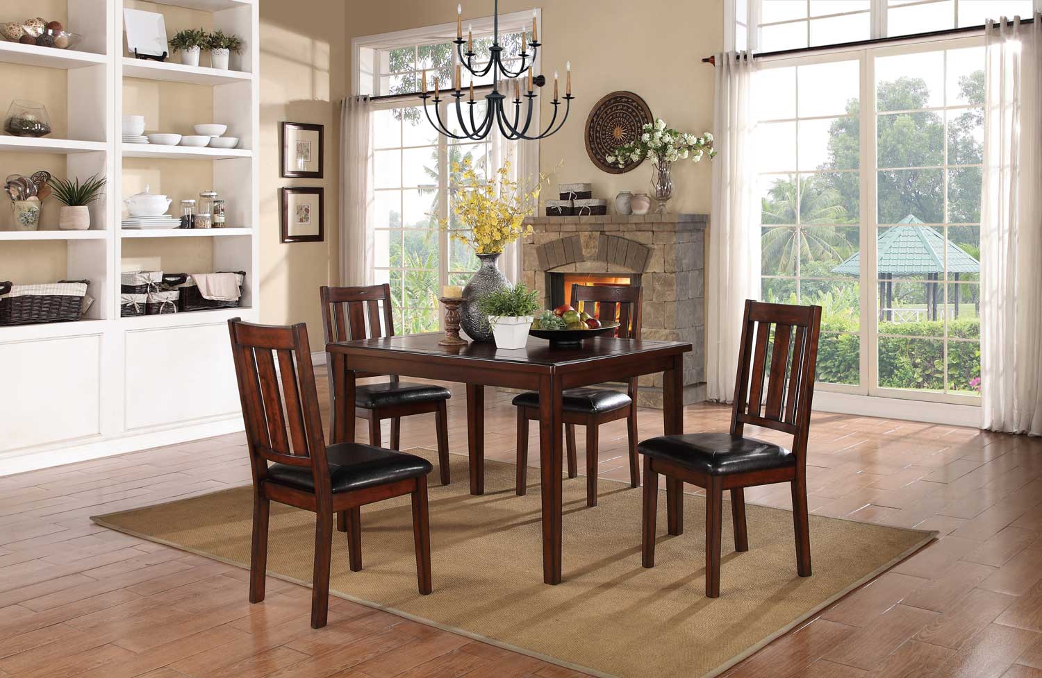 Homelegance Mosley 5-Piece Pack Dinette Set - Black Bi-Cast Vinyl - Dark Brown Cherry Homelegance Mosley 5-Piece Pack Dinette Set - Black Bi-Cast Vinyl - Dark Brown Cherry