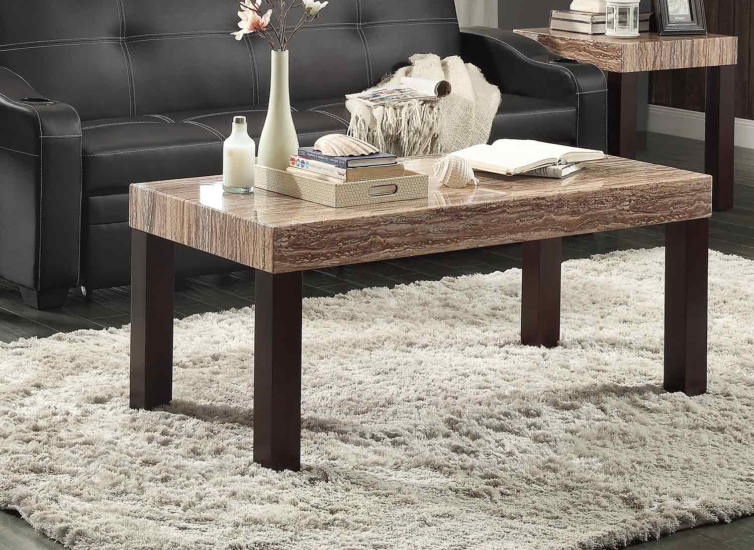 Homelegance Robins Cocktail/Coffee Table - Dark Cherry with Faux Marble Top