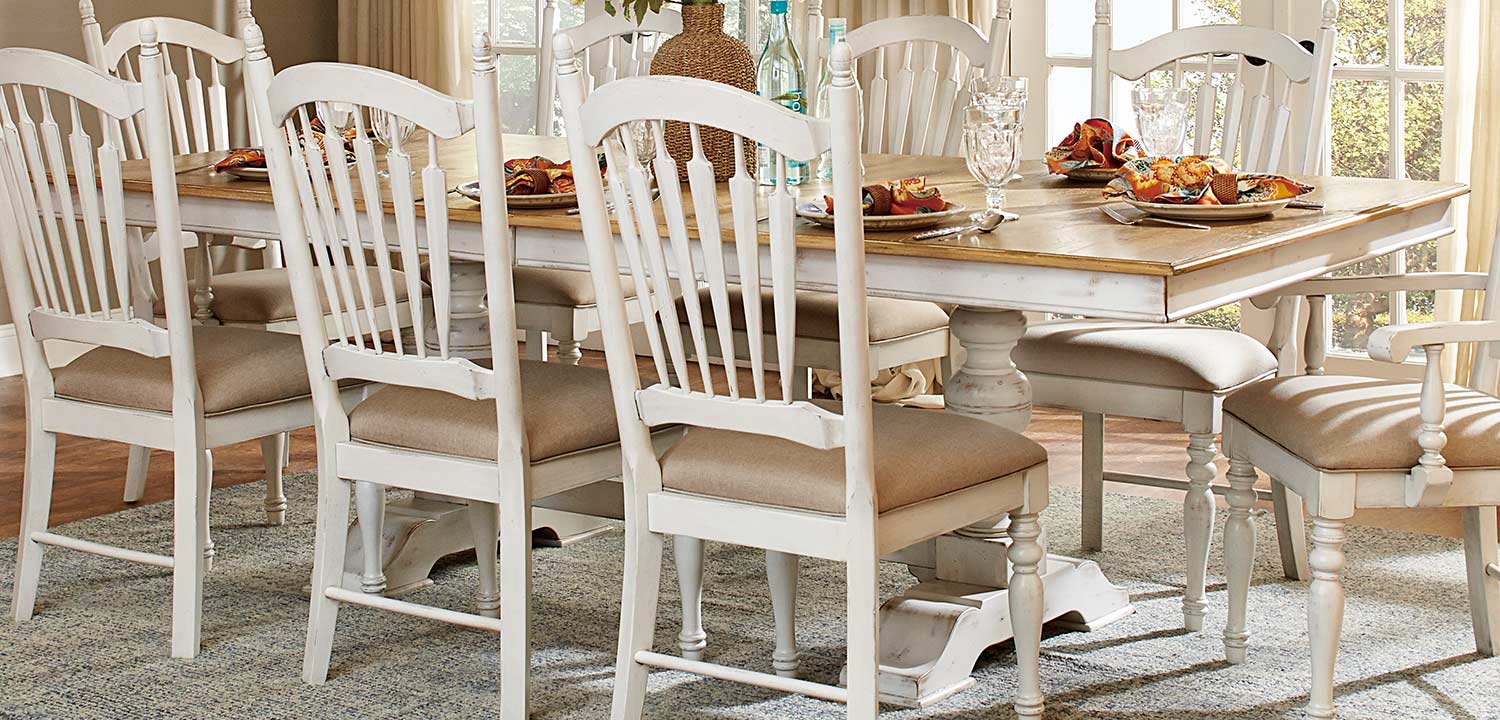 Homelegance Hollyhock Trestle Pedestal Dining Table Distressed White Oak 5123 96 At Homelementcom