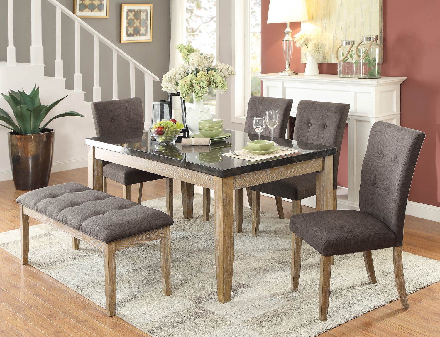 Homelegance Huron Dining Set - Faux Marble Top - Weathered Wood