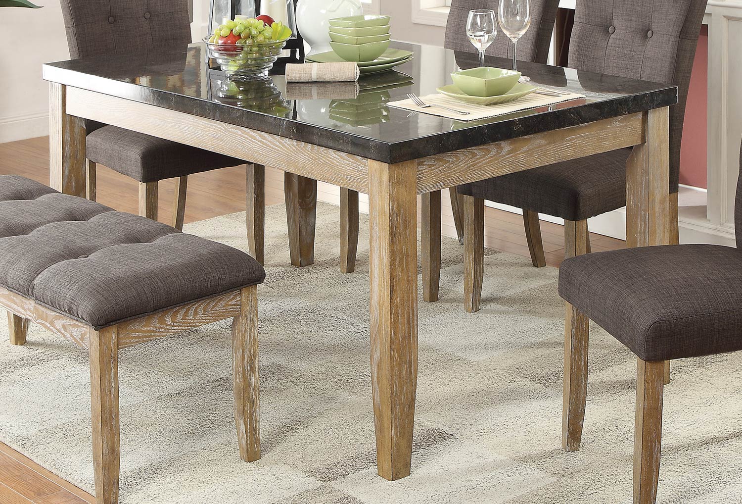 Homelegance Huron Dining Table - Faux Marble Top - Weathered Wood