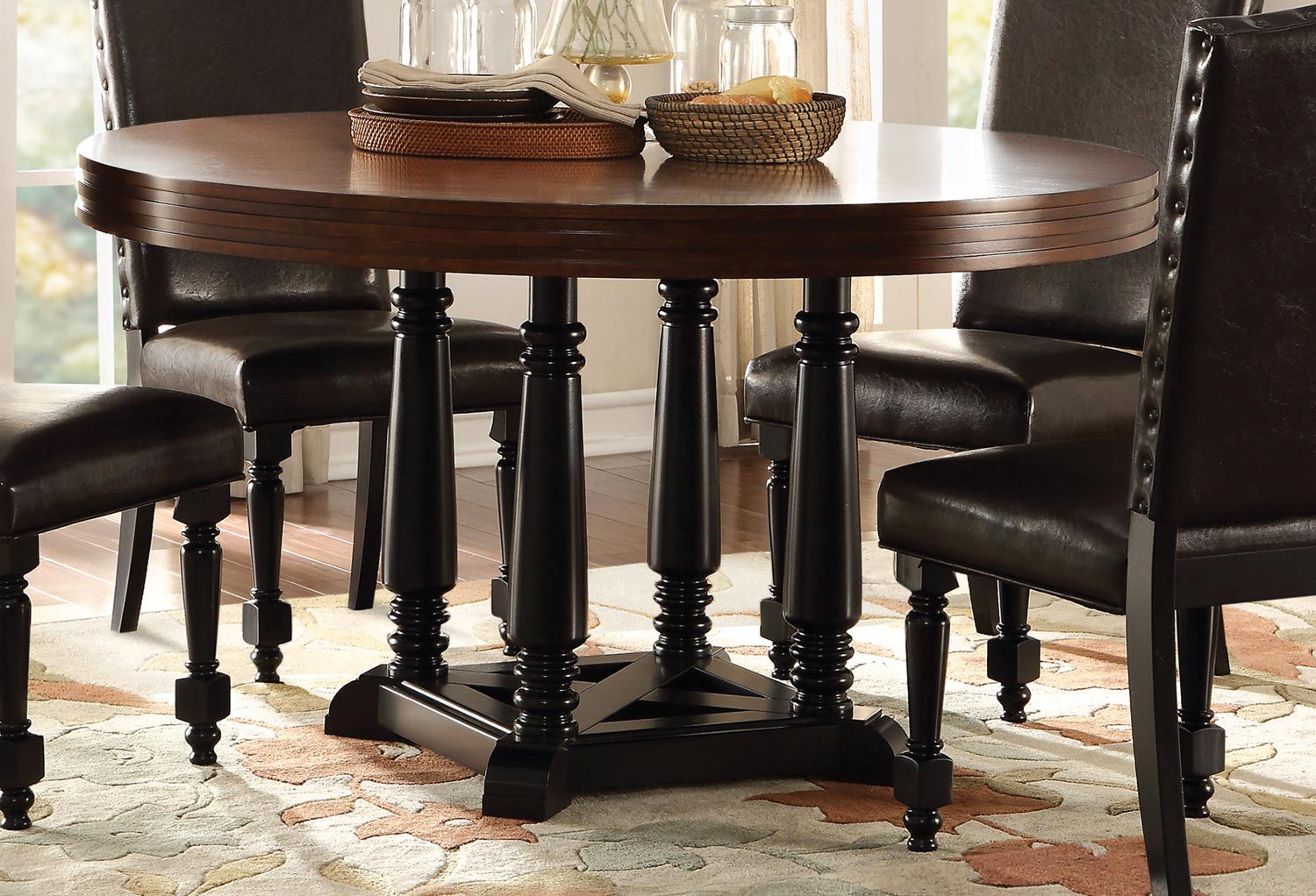 Homelegance Blossomwood Round Dining Table - Cherry/Black