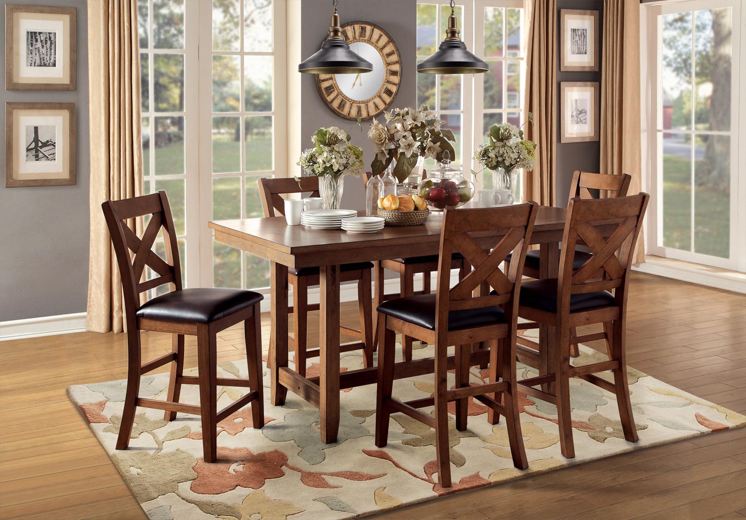 Homelegance Burrillville Trestle Counter Height Dining Set - Oak Homelegance Burrillville Trestle Counter Height Dining Set - Oak