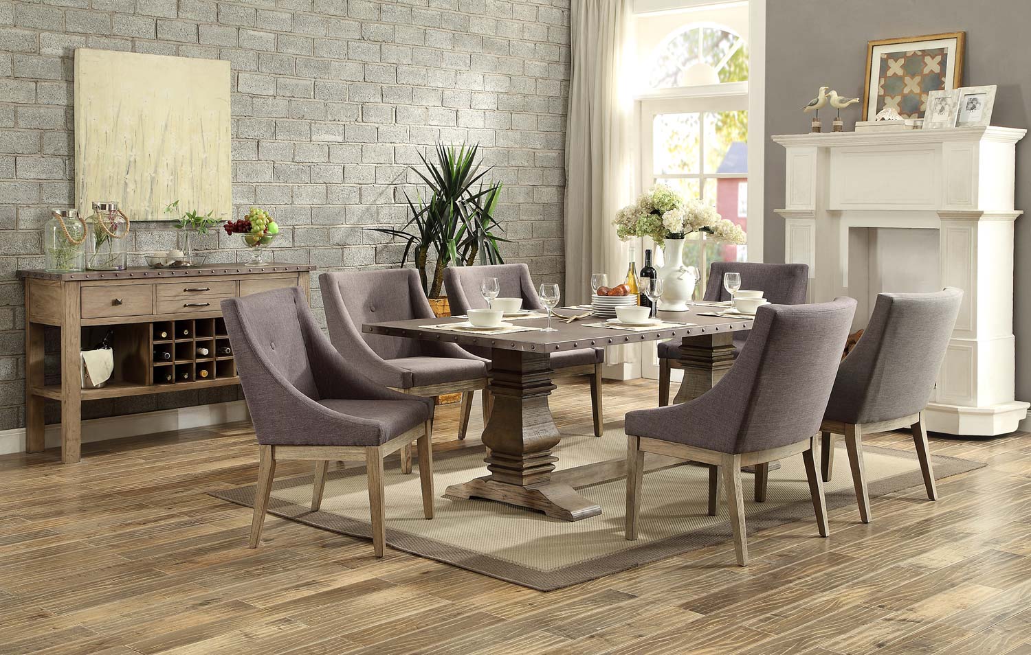 Homelegance Anna Claire Dining Set S3 - Driftwood/Zinc