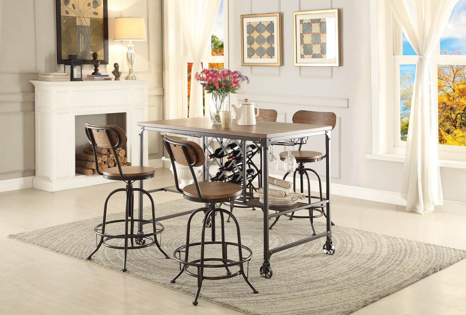 Homelegance Angstrom Counter Height Dining Set with Wine Rack A Homelegance Angstrom Counter Height Dining Set with Wine Rack A