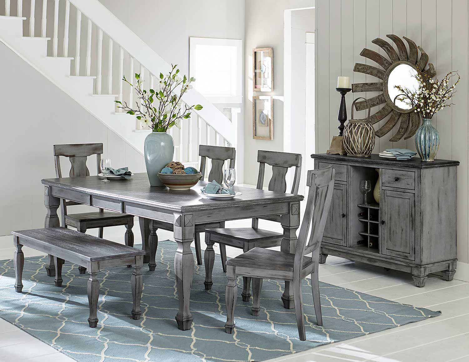 Homelegance Fulbright Rectangular Dining Set - Weathered Gray Rub Through Finish