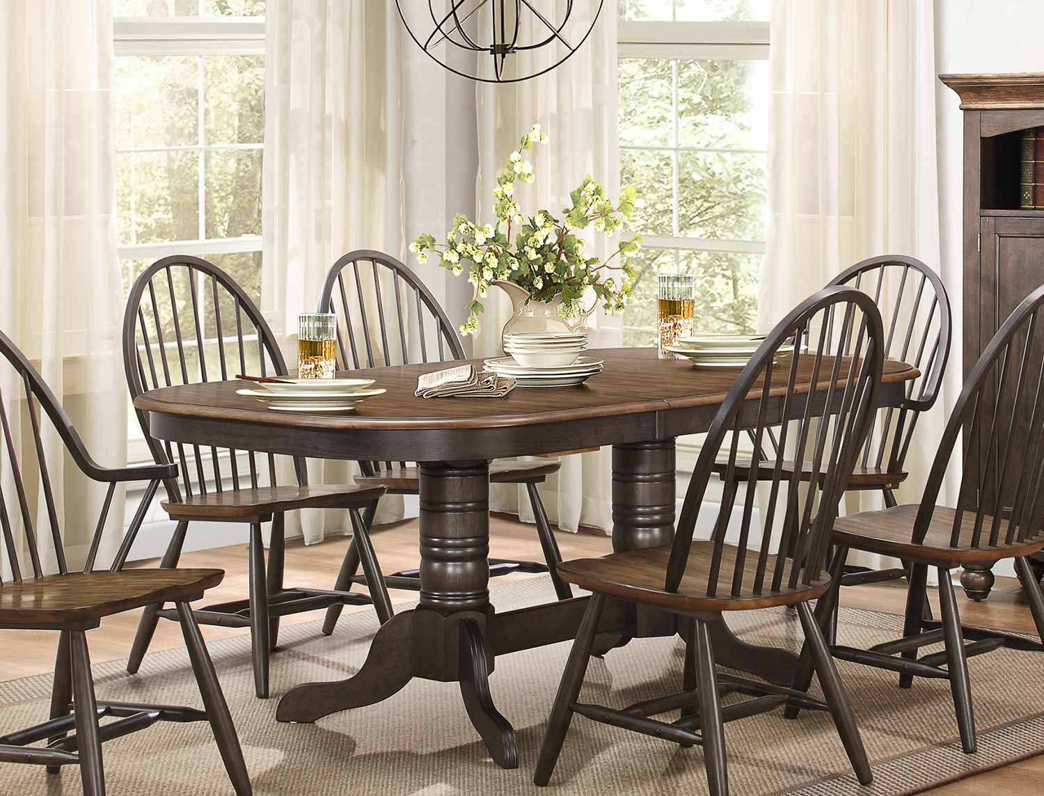 Homelegance Cline Rectangular Double Pedestal Dining Table with Butterfly Leaf - Two tone finish