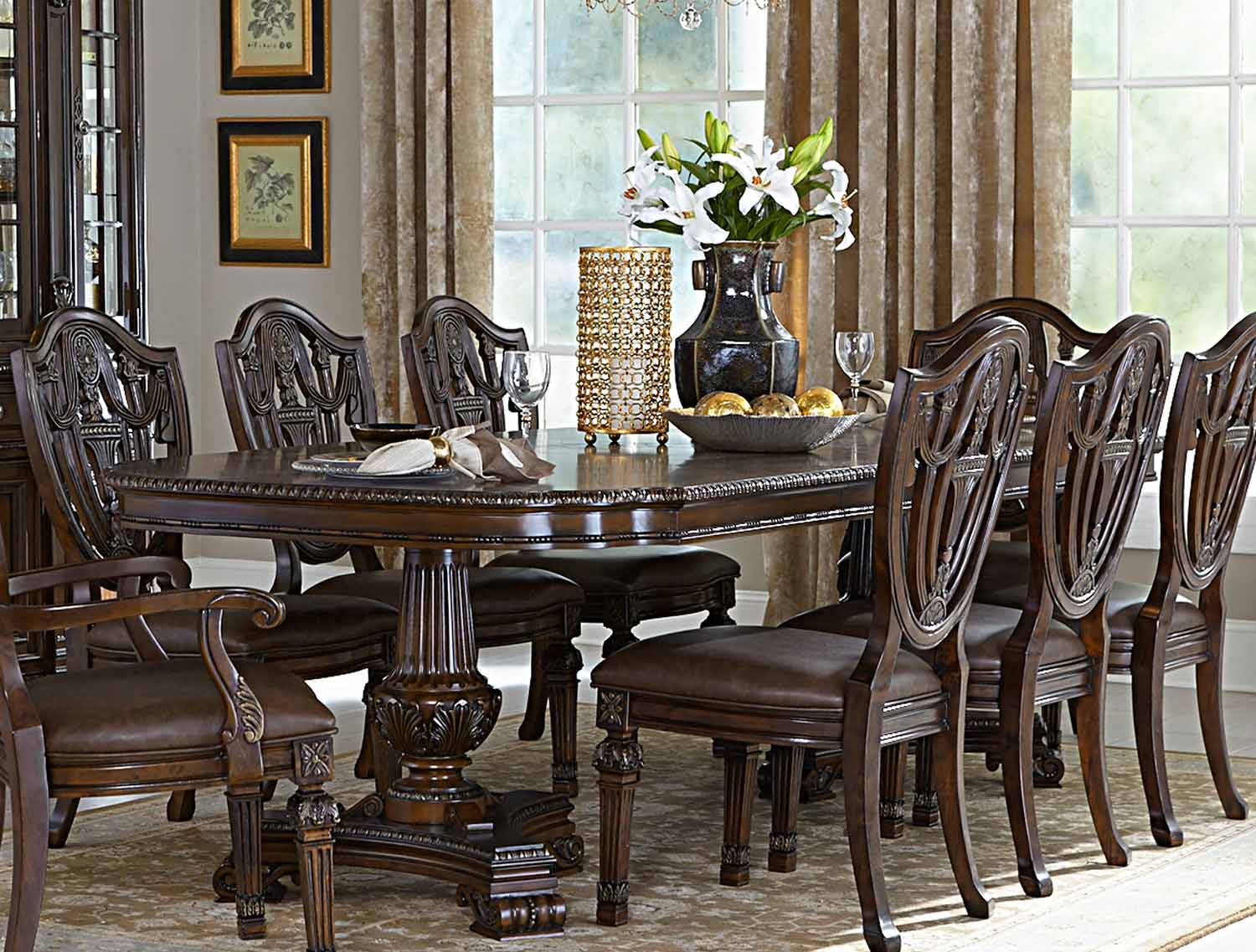 Homelegance Chilton Double Pedestal Dining Table with Leaf - Cherry