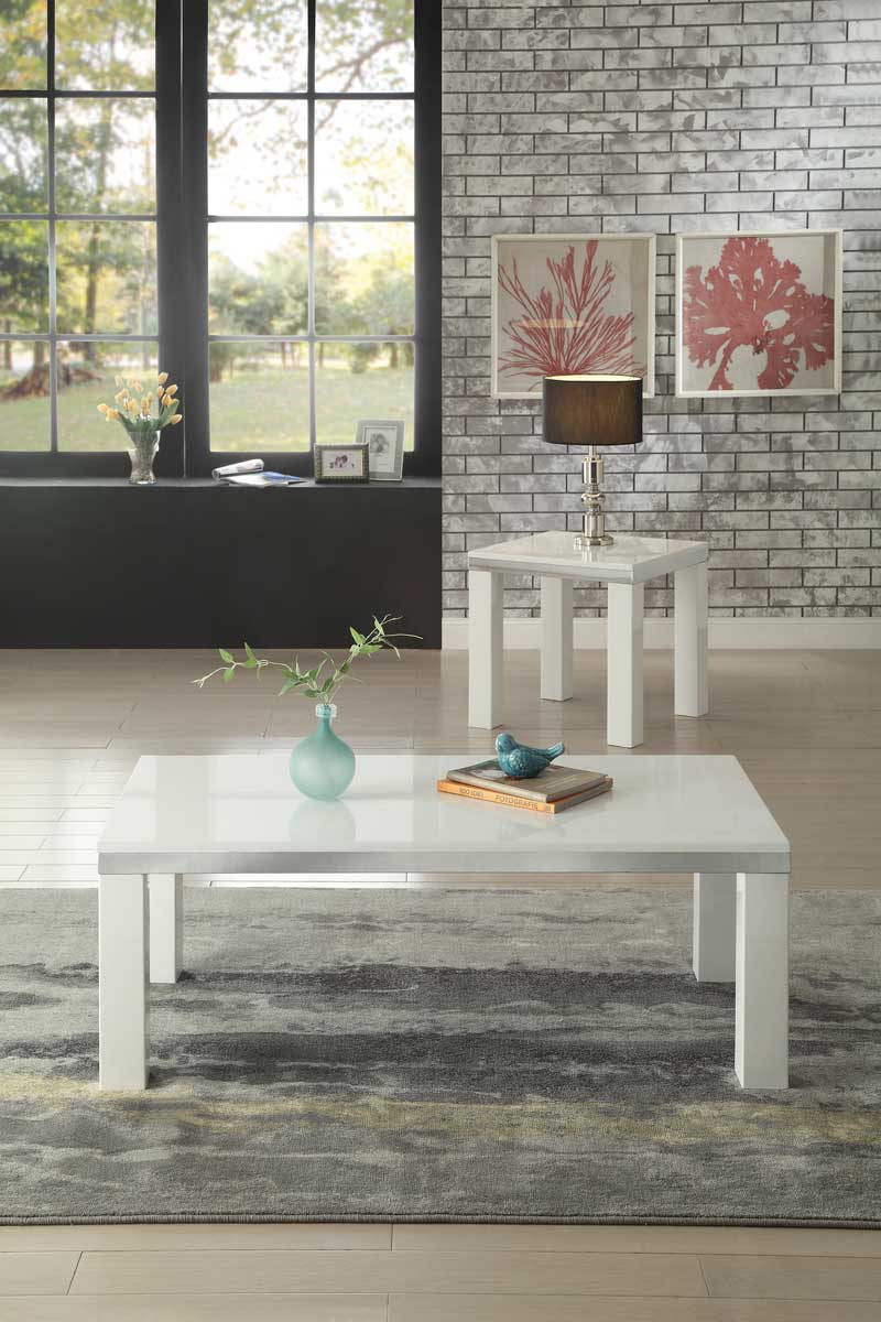 Homelegance Rohme Cocktail/Coffee Table Set - High Gloss White