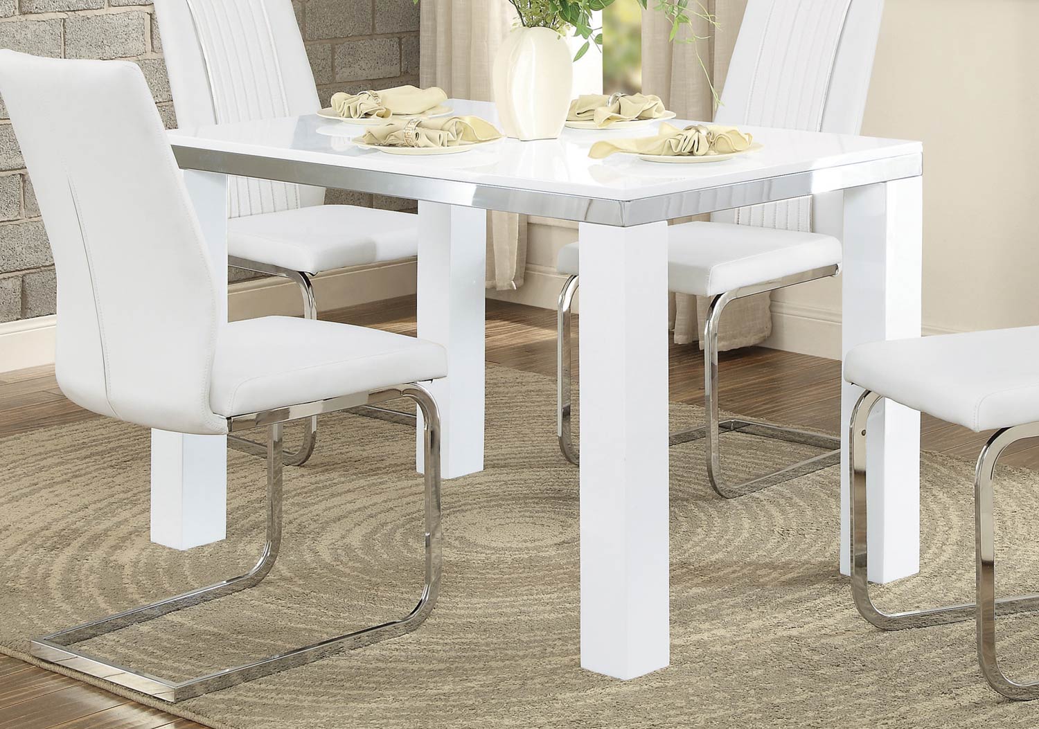 Homelegance Rohme Dining Table - Glossy White/Chrome