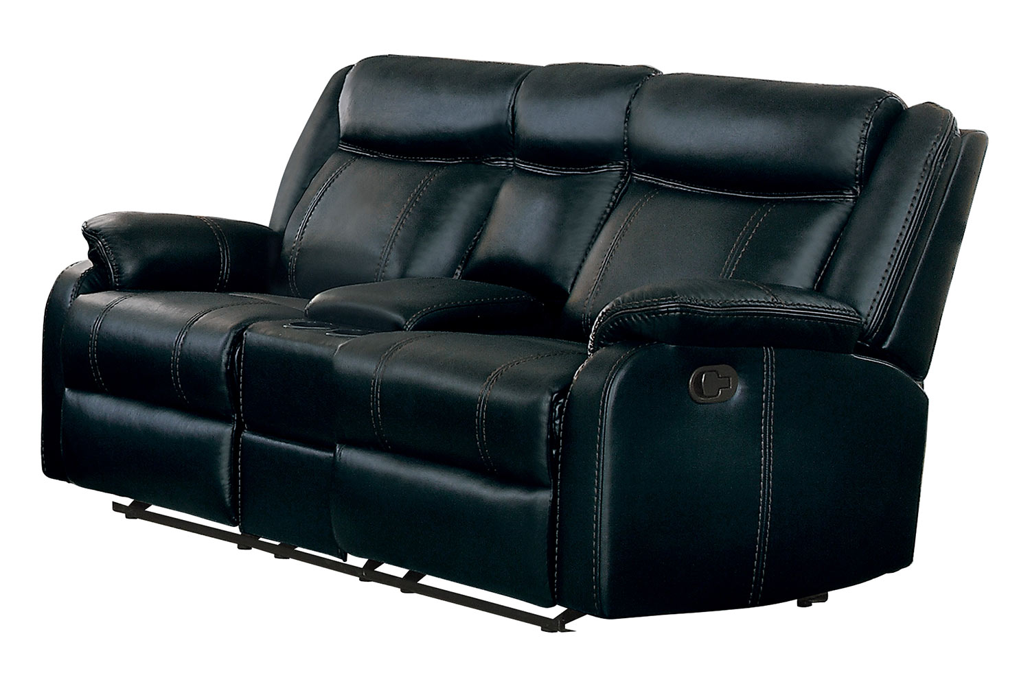 Homelegance Jude Double Glider Reclining Love Seat with Console - Black Leather Gel Match