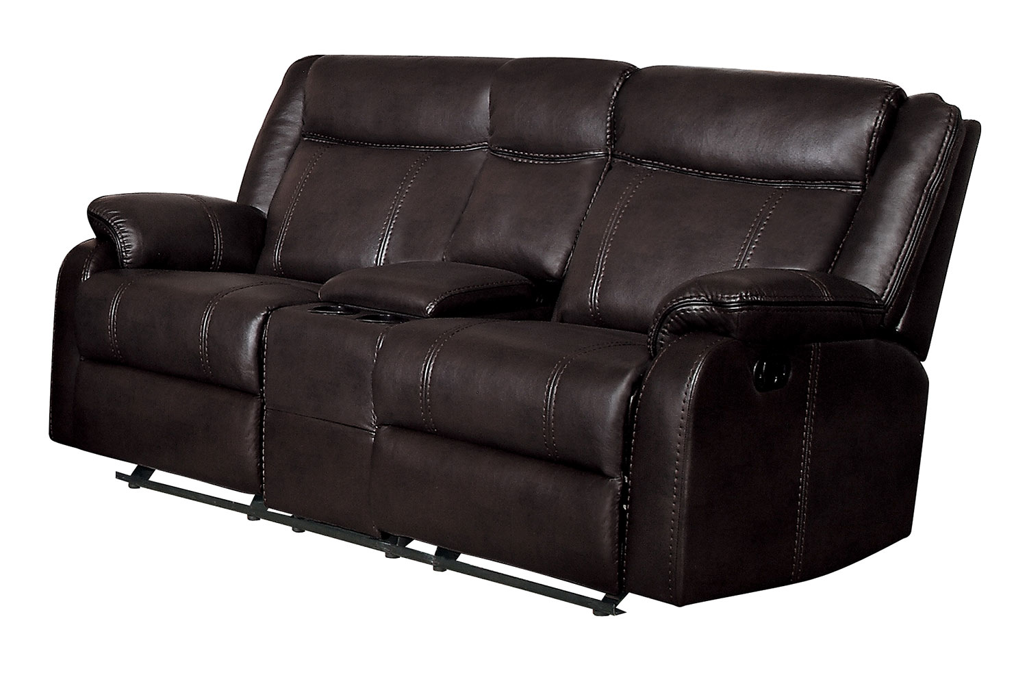 Homelegance Jude Double Glider Reclining Love Seat with Console - Dark Brown Leather Gel Match