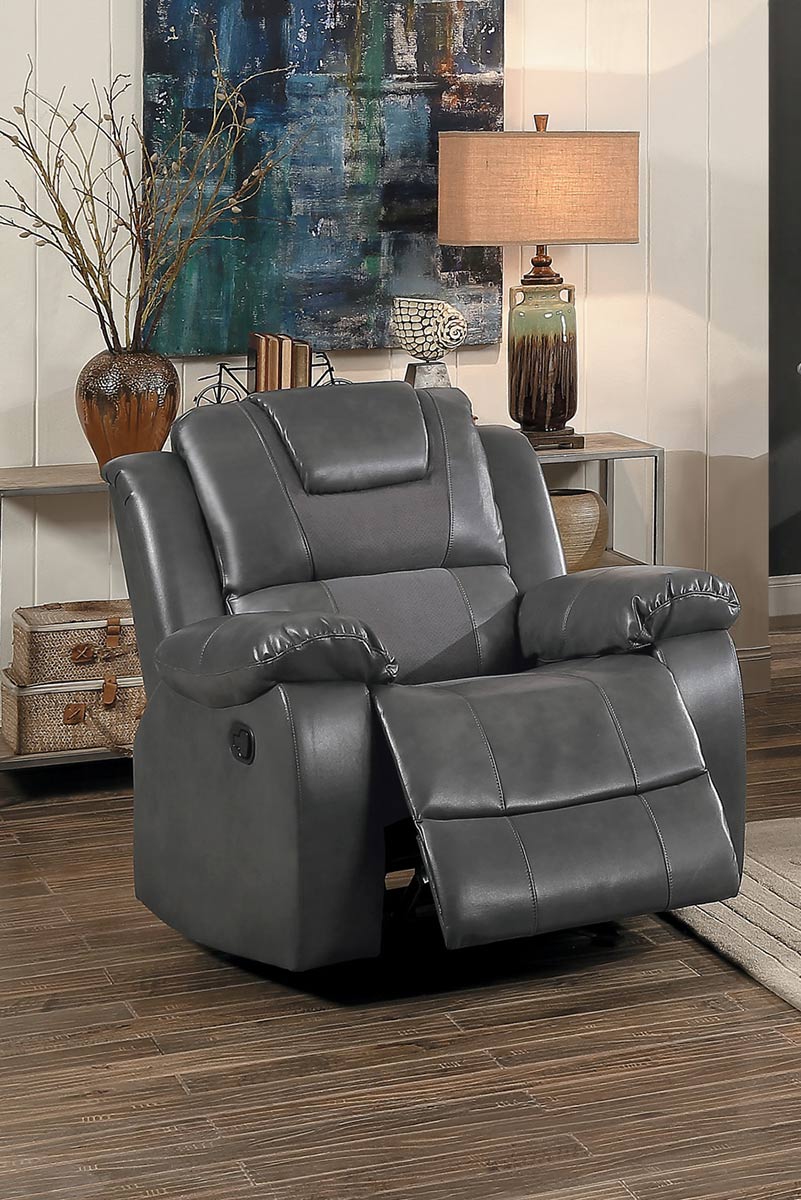 Homelegance Taye Glider Reclining Chair - Gray Leather Gel Match/fabric