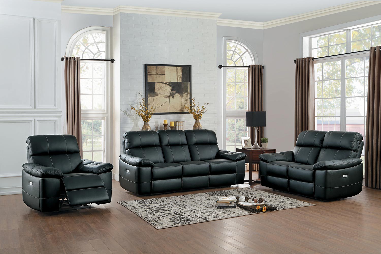 Homelegance Nicasio Power Reclining Sofa Set - Black Leather