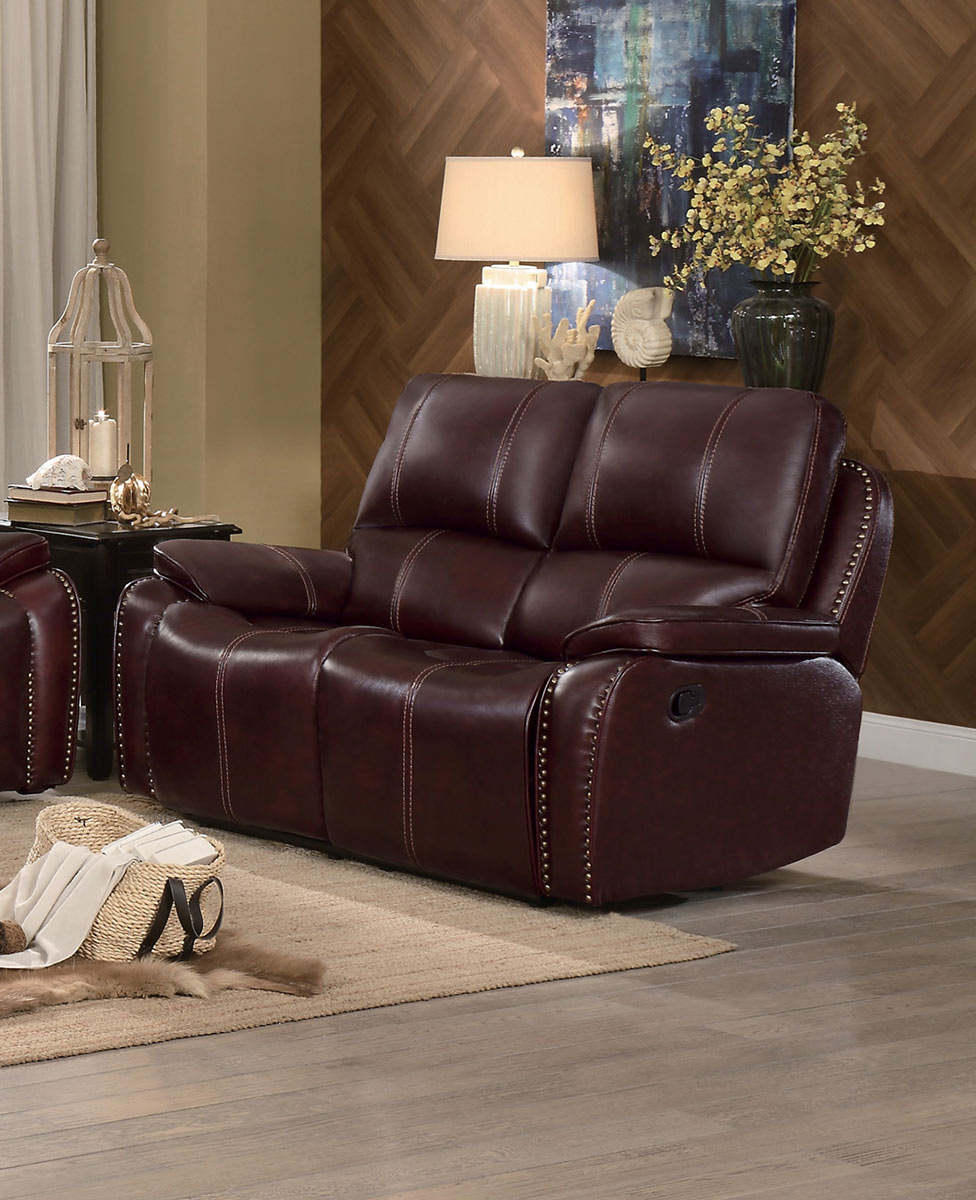 Homelegance Haughton Double Reclining Love Seat - Brown Top Grain Leather Match