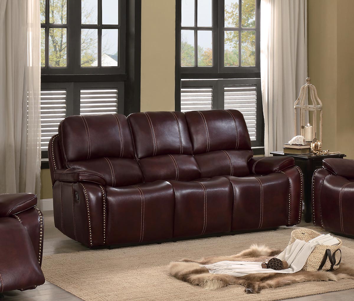 Homelegance Haughton Double Reclining Sofa - Brown Top Grain Leather Match
