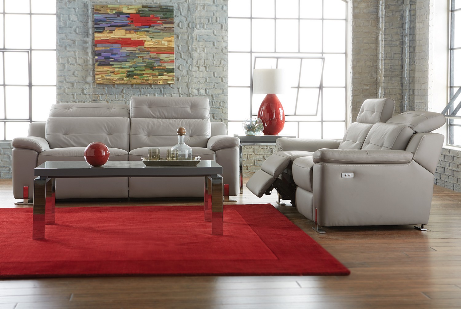 Homelegance Vortex Power Reclining Sofa Set - Top Grain Leather Match - Light Grey