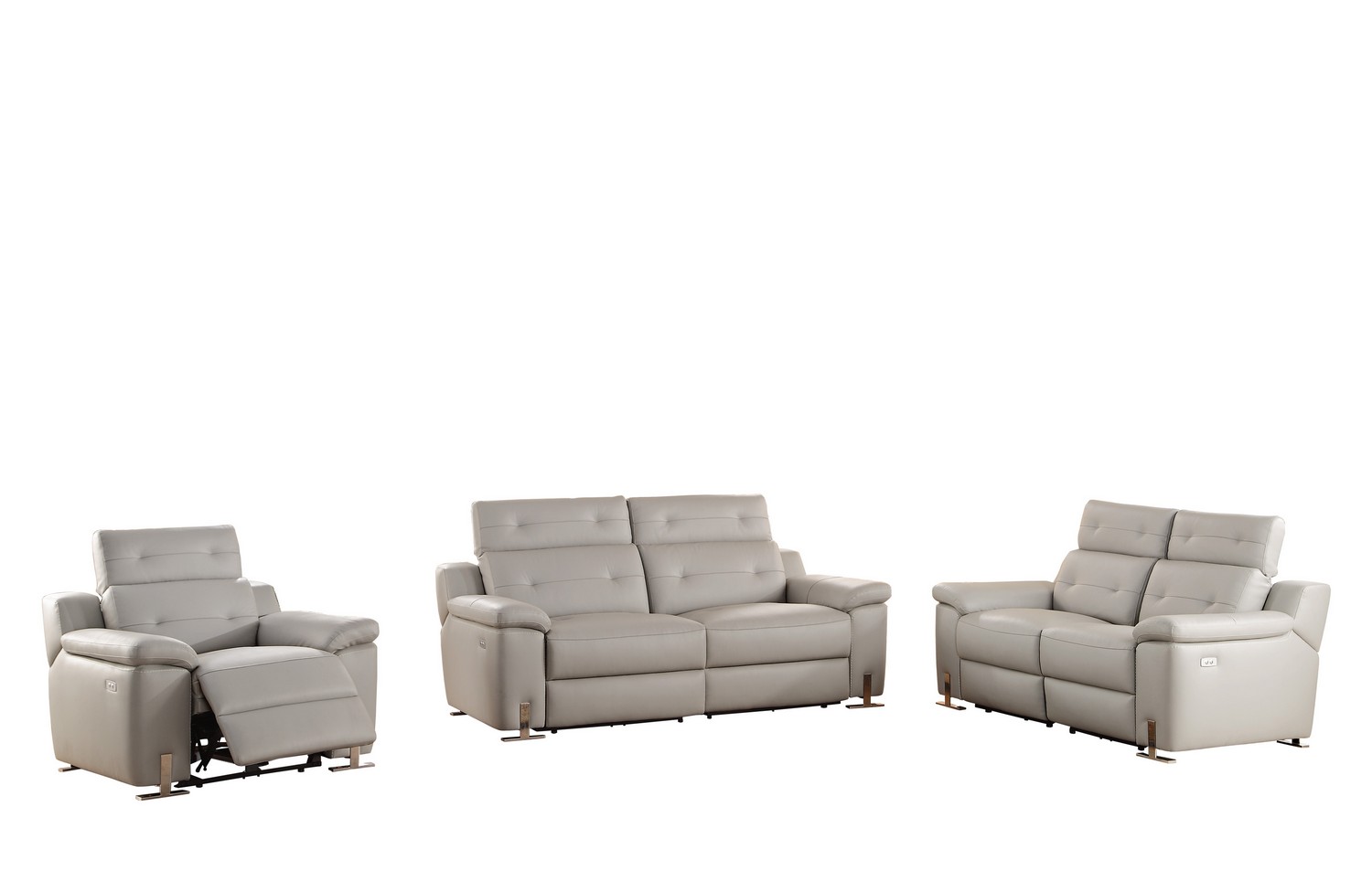 Homelegance Vortex Power Reclining Sofa Set - Top Grain Leather Match - Light Grey