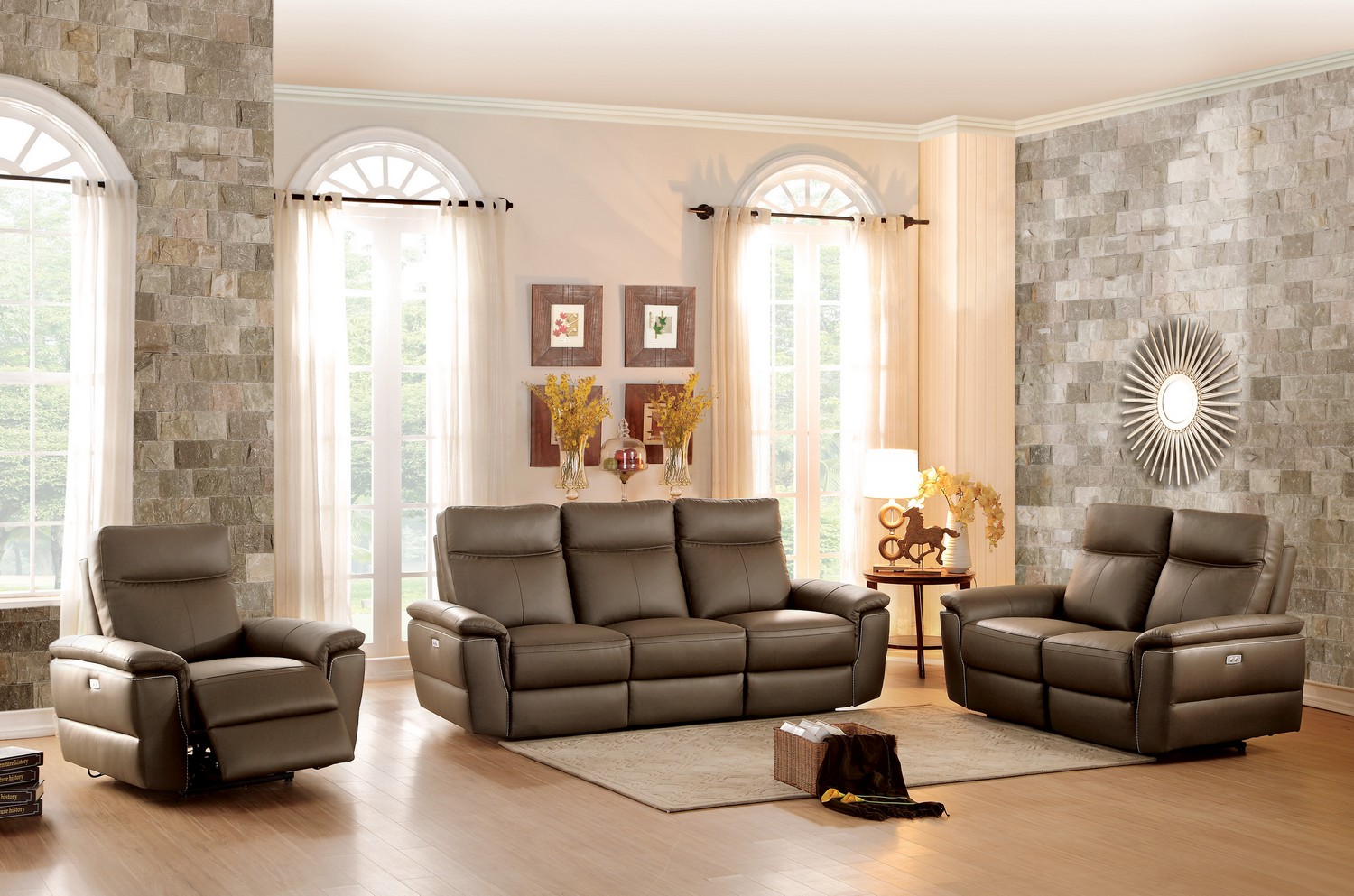 Homelegance Olympia Power Reclining Sofa Set - Top Grain Leather Match - Raisin