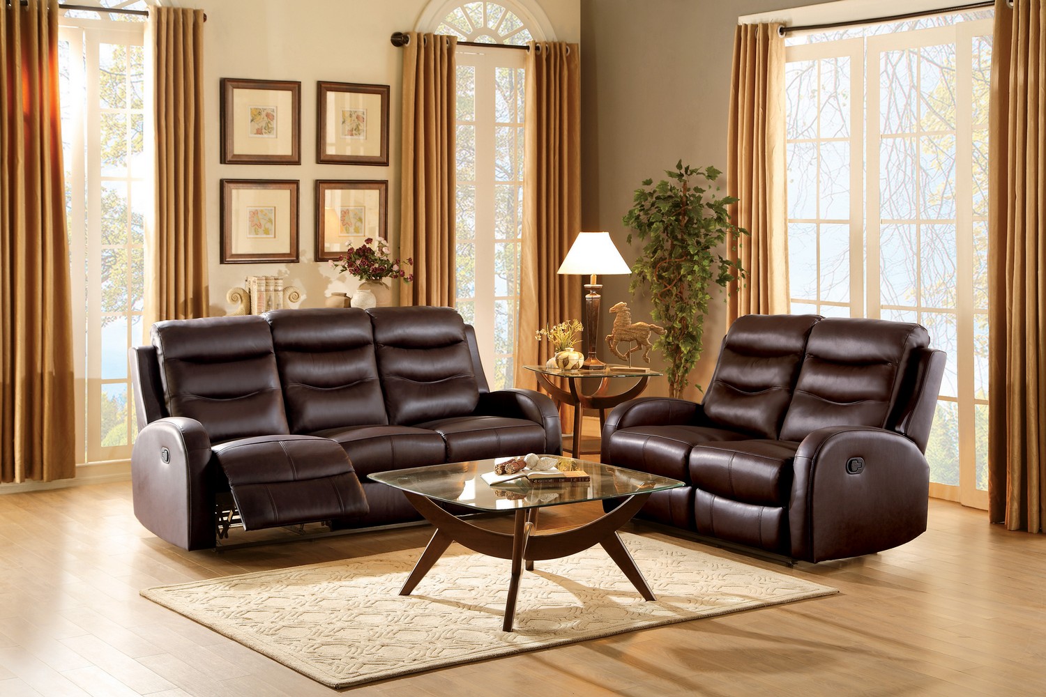 Homelegance Coppins Reclining Sofa Set - Top Grain Leather Match - Chocolate