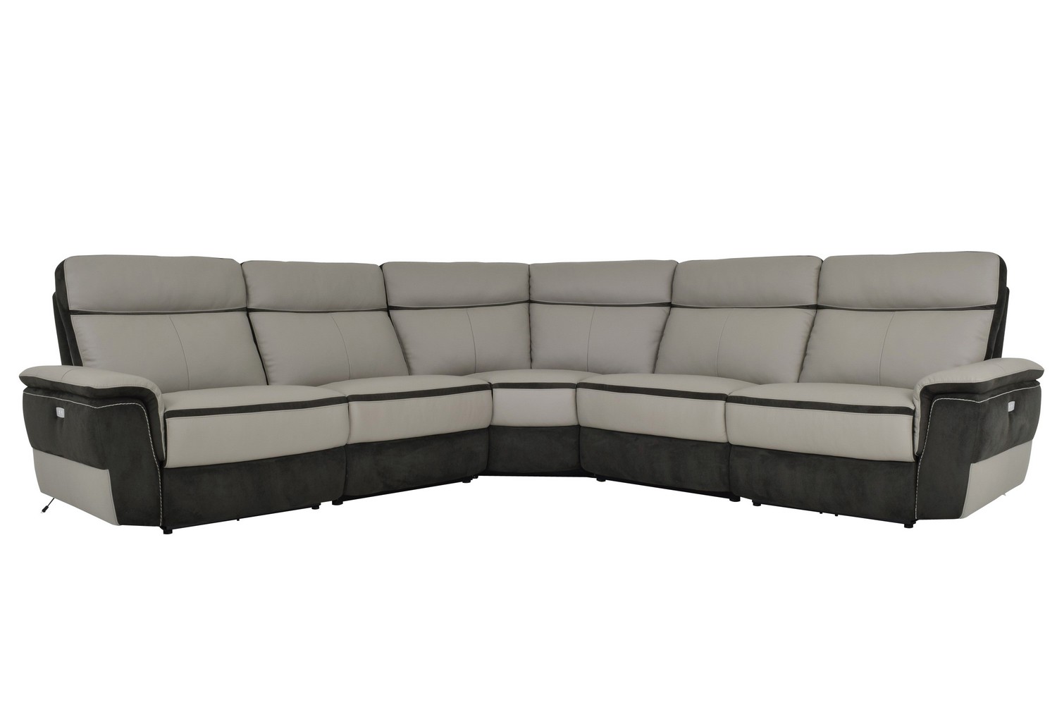 Homelegance Laertes Power Reclining Sectional Sofa Set - Top Grain Leather/Fabric - Taupe Grey