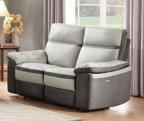 Homelegance Otto Power Double Reclining Love Seat - Top Grain Leather - Light Grey