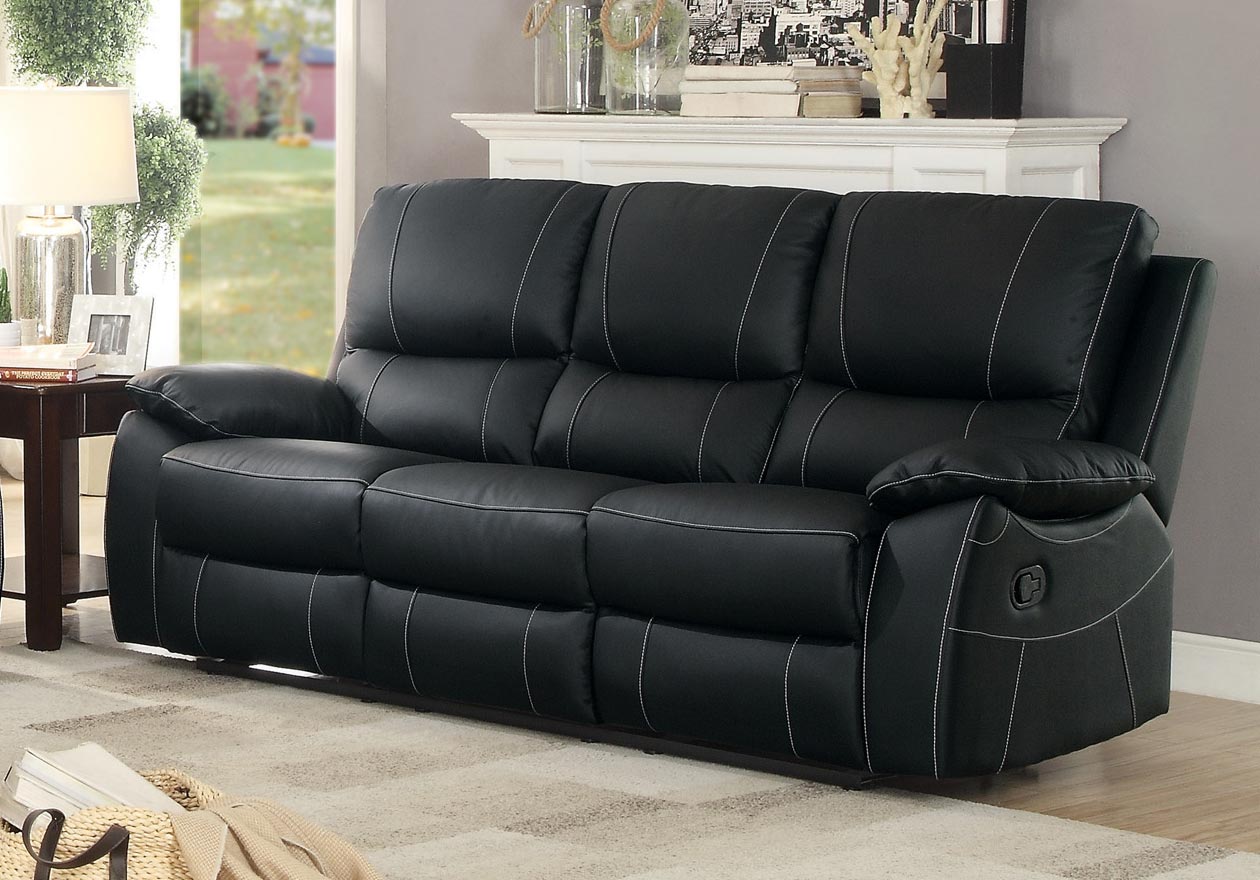 Homelegance Greeley Double Reclining Sofa - Top Grain Leather Match - Black