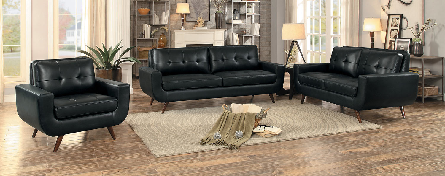 Homelegance Deryn Sofa Set - Black Leather Gel Match Homelegance Deryn Sofa Set - Black Leather Gel Match