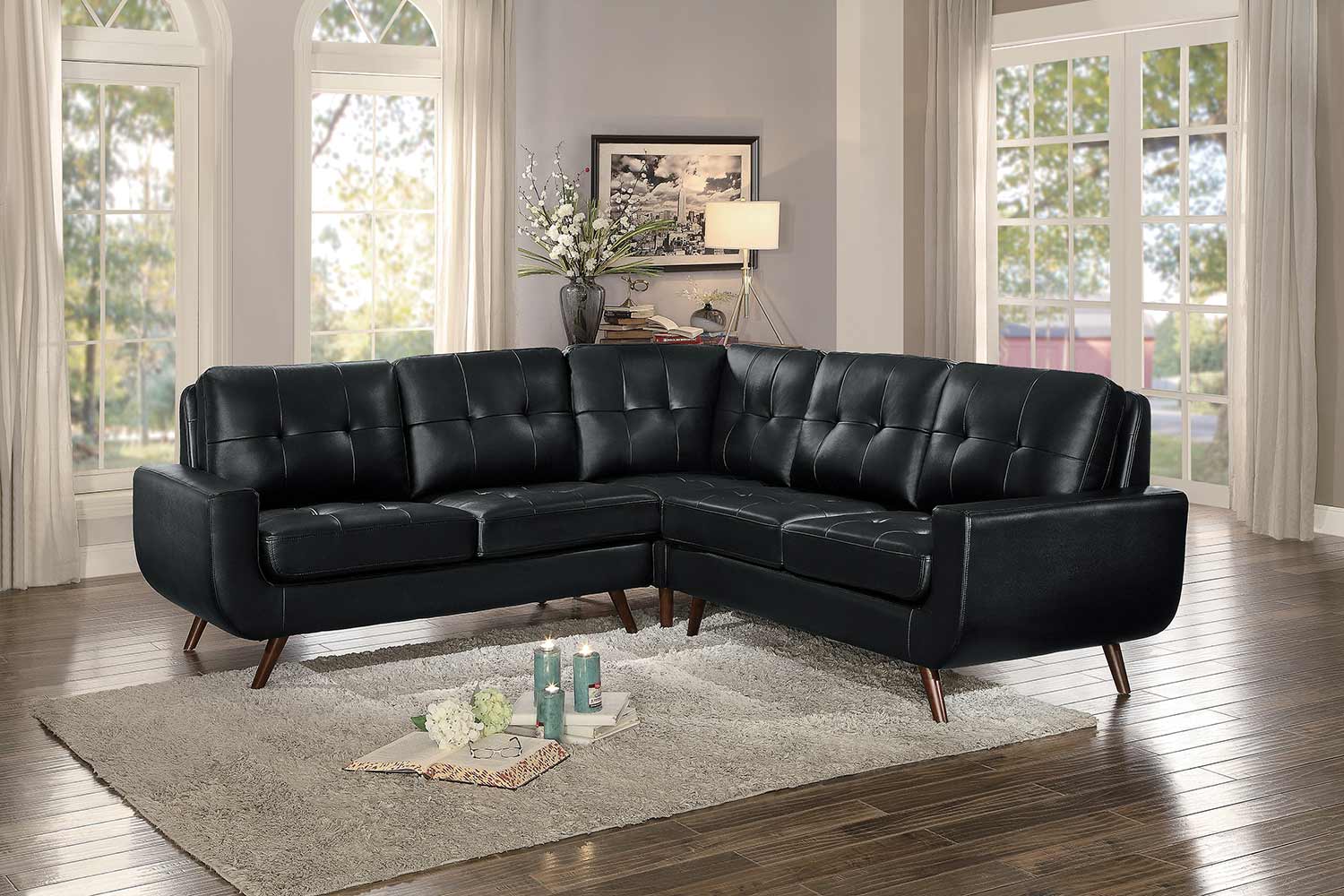 Homelegance Deryn Sectional Sofa - Black Leather Gel Match Homelegance Deryn Sectional Sofa - Black Leather Gel Match