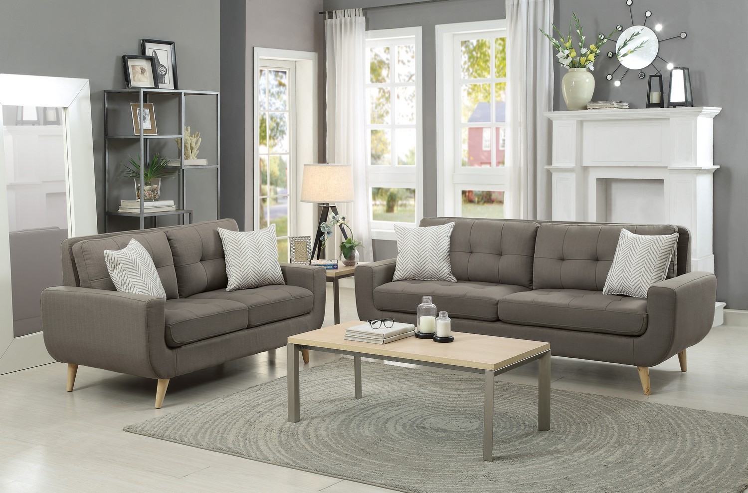 Homelegance Deryn Sofa Set - Polyester - Grey