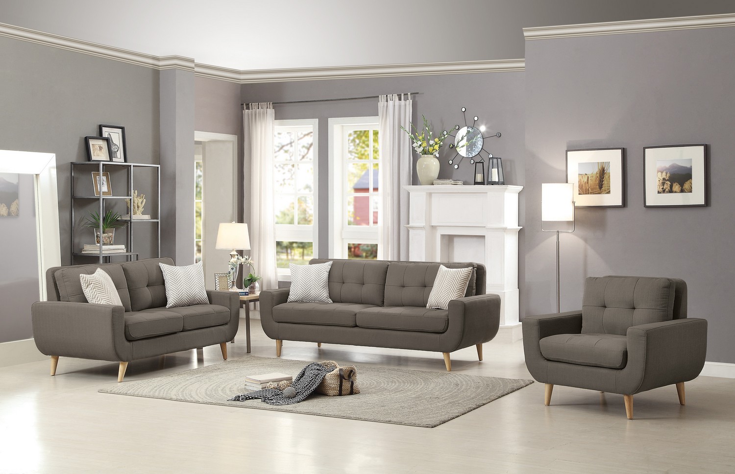 Homelegance Deryn Sofa Set - Polyester - Grey