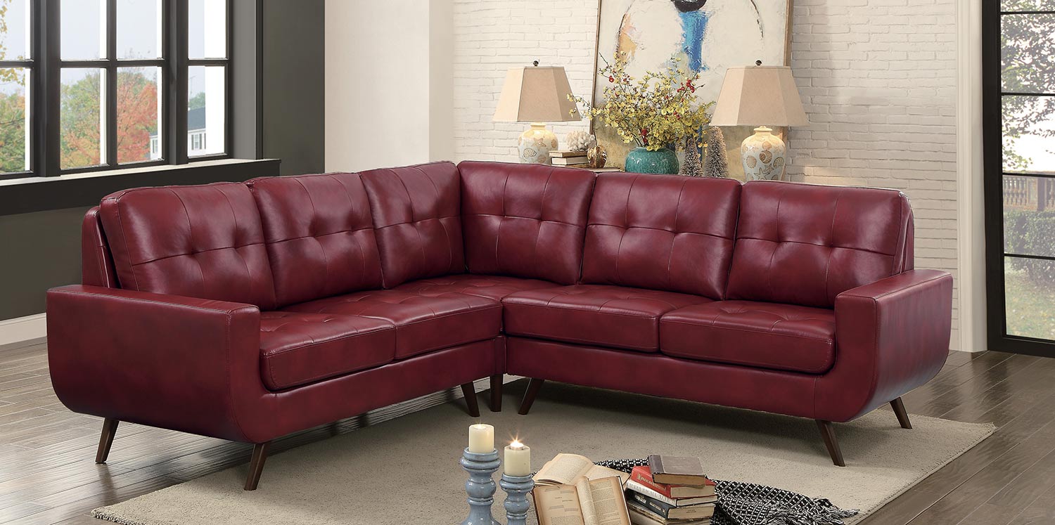 Homelegance Deryn Sectional Sofa - Red Leather Gel Match