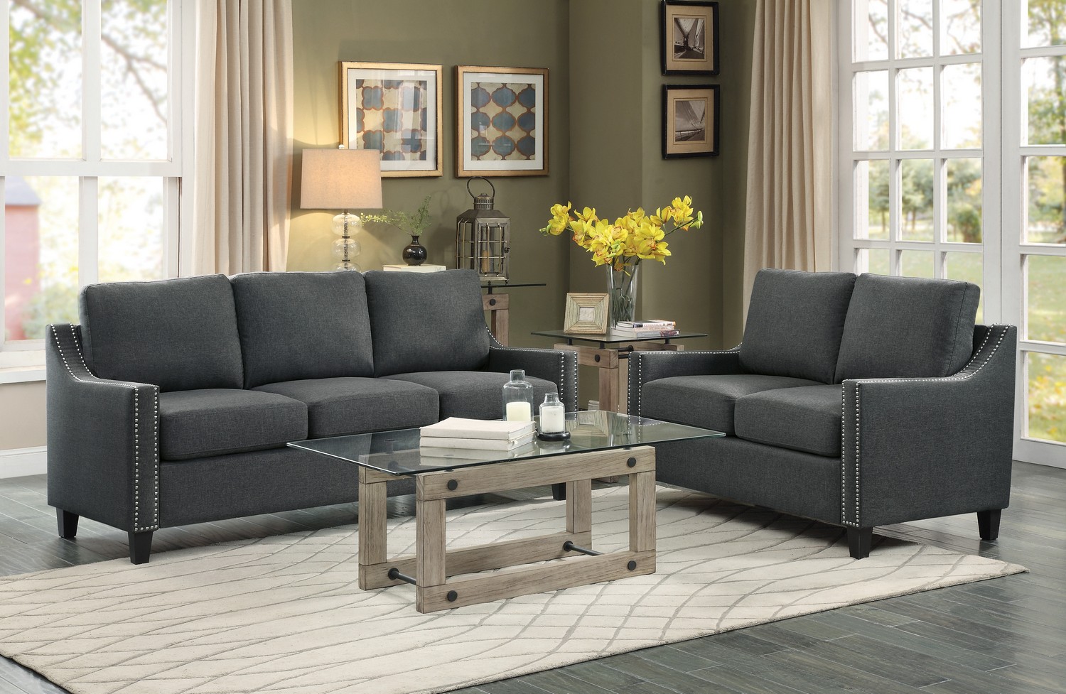 Homelegance Pagosa Sofa Set - Polyester - Dark Grey