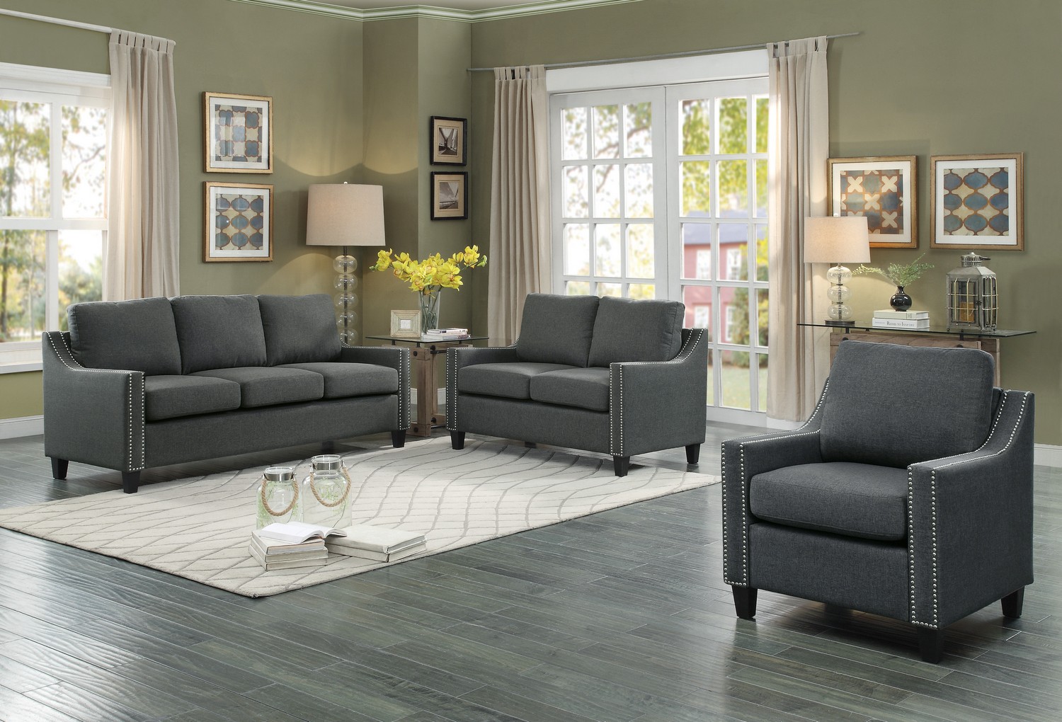 Homelegance Pagosa Sofa Set - Polyester - Dark Grey