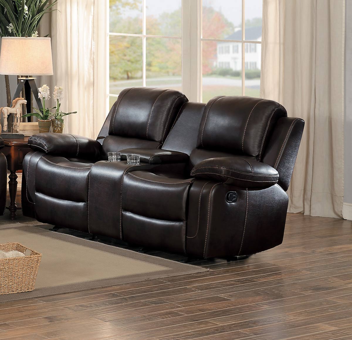 Homelegance Oriole Double Glider Reclining Love Seat with Console - Dark Brown AireHyde Match