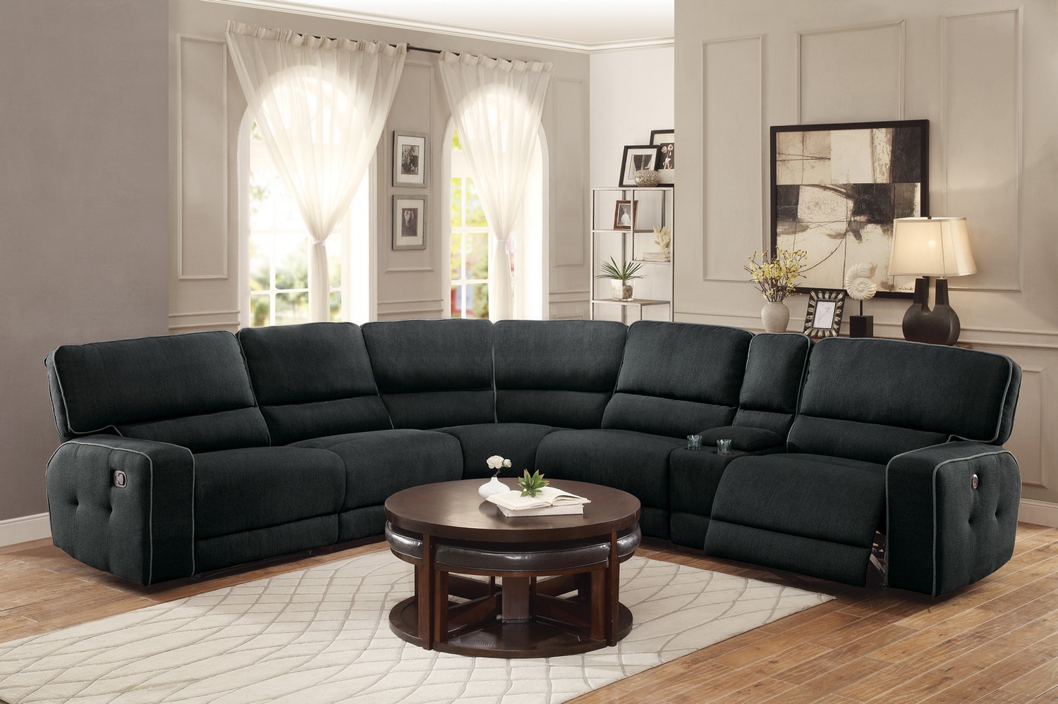 Homelegance Keamey Reclining Sectional Sofa Set A - Polyester - Dark Grey