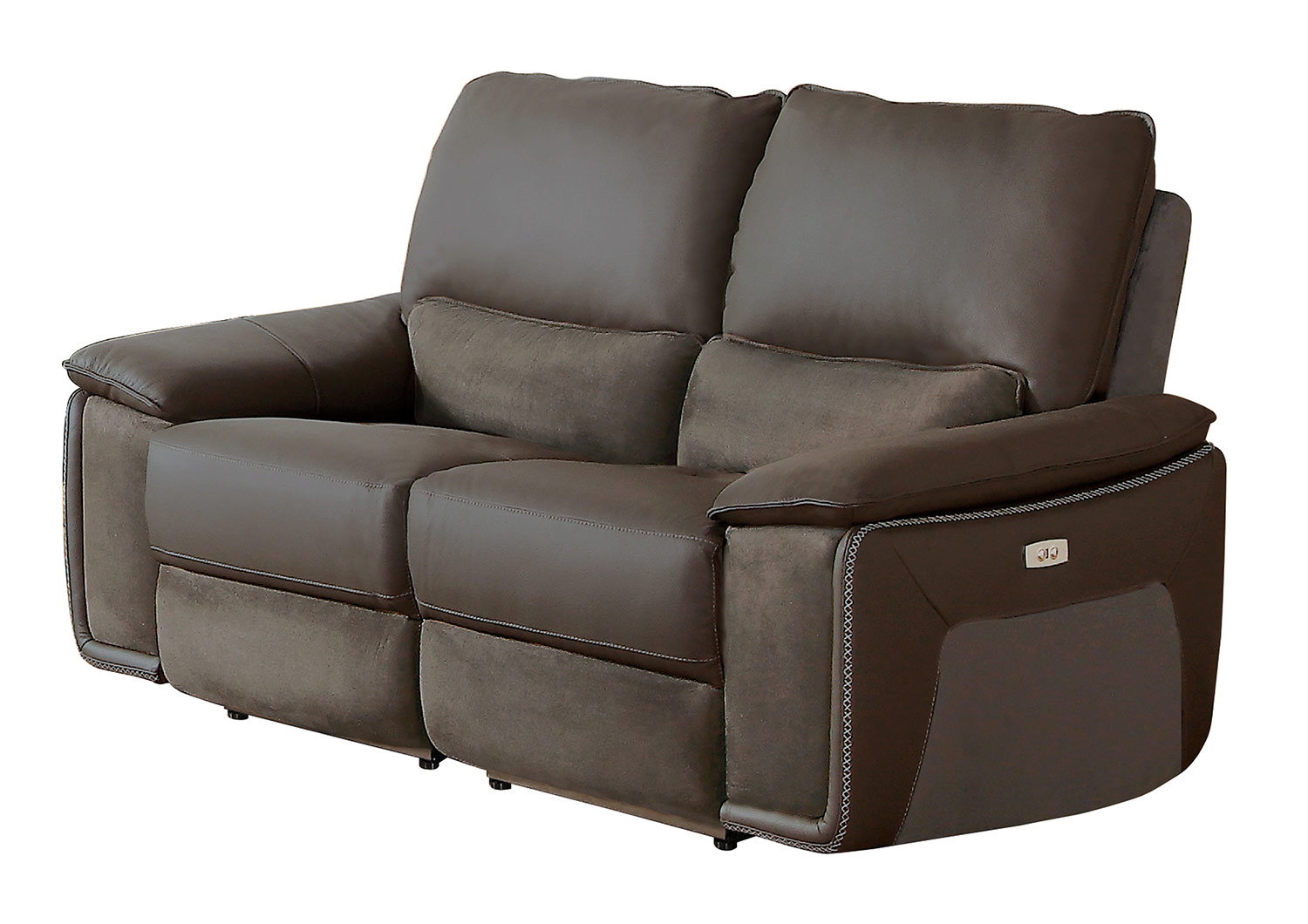 Homelegance Corazon Power Double Reclining Love Seat - Navy Gray Top Grain Leather/Fabric