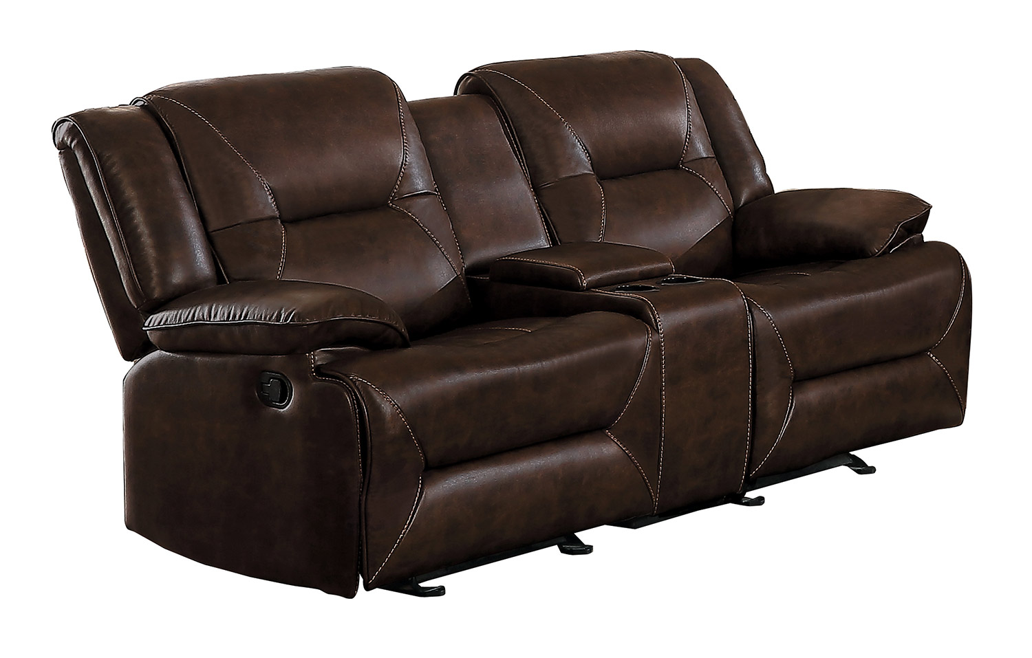 Homelegance Okello Double Glider Reclining Love Seat with Console - Brown AireHyde Match