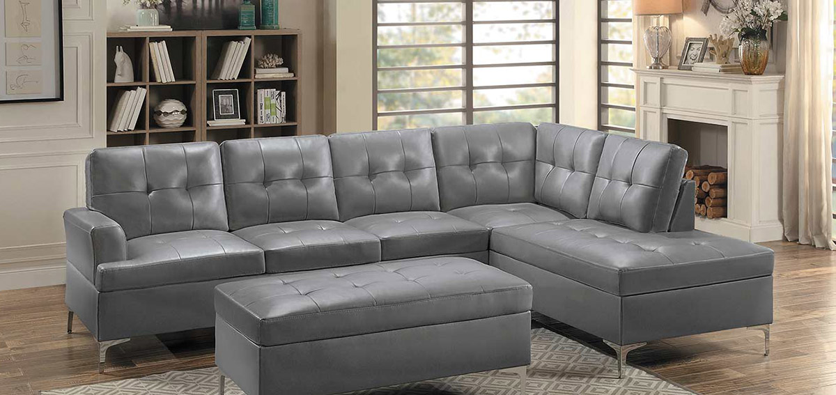 Homelegance Barrington Sectional Sofa - Gray Bi-Cast Vinyl