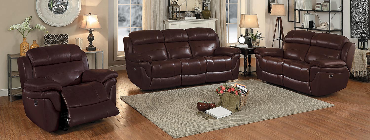 Homelegance Spruce Reclining Sofa Set - Brown Top Grain Leather Match